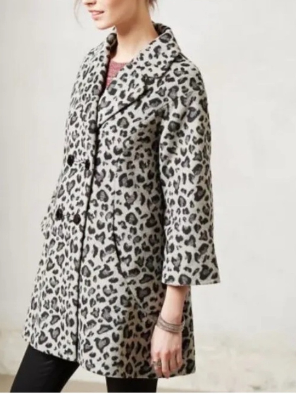 Anthropologie Elevenses Leopard Trapeze Swing Coat